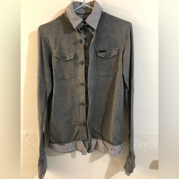 Projek Raw Button up Grey Sweater with Fooler shirt underneath. Unisex SMALL - Picture 3 of 15